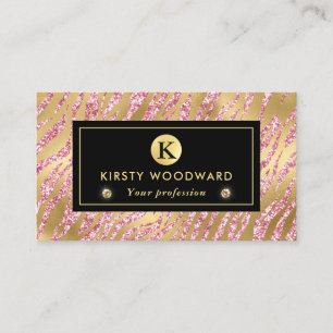 Carte De Visite Motif rayures de tigre paillettes rose et or