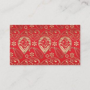 Carte De Visite Motif Red Gold Paisley Bandana
