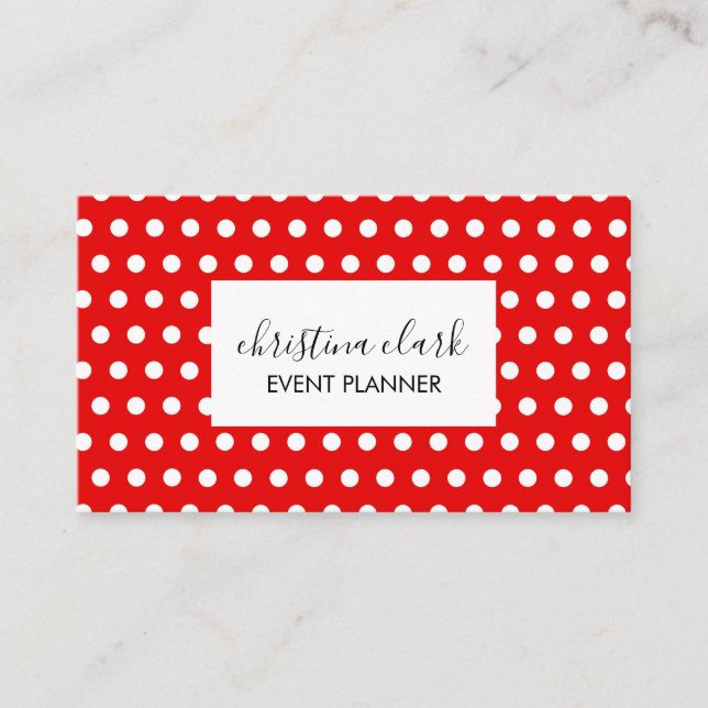 Carte De Visite Motif Red Polka Dot Fun Personnalisé (Devant)