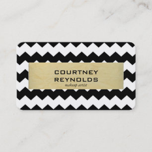 Carte De Visite Motif rétro noir blanc et beige Chevron