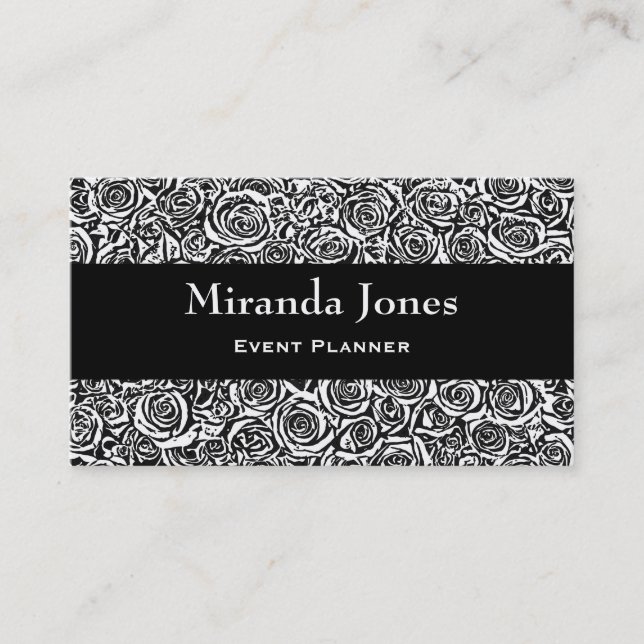 Carte De Visite Motif Rose Abstrait moderne, noir et blanc (Devant)