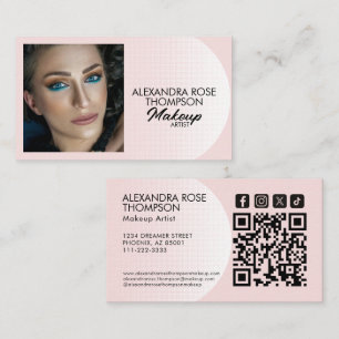 Carte De Visite Motif Rose Pâle Maquilleuse Qr Icône Sociale