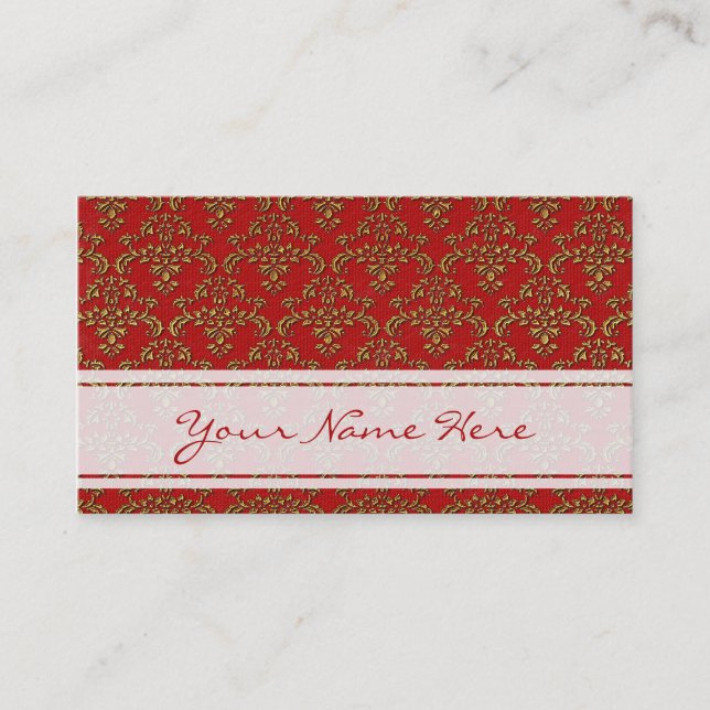 Carte De Visite Motif rouge et or Damask (Devant)