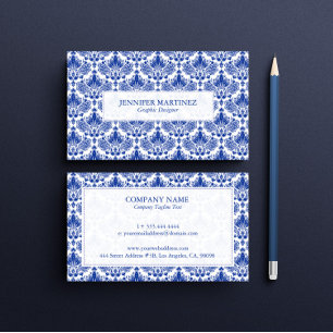 Carte De Visite Motif Royal Blue & White Vintage Damas