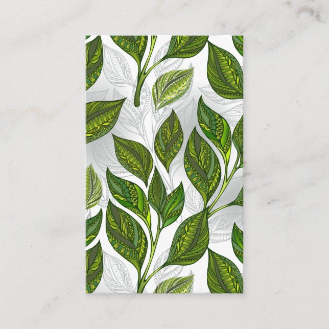 Carte De Visite Motif sans couture avec Feuilles de thé vert (Devant)