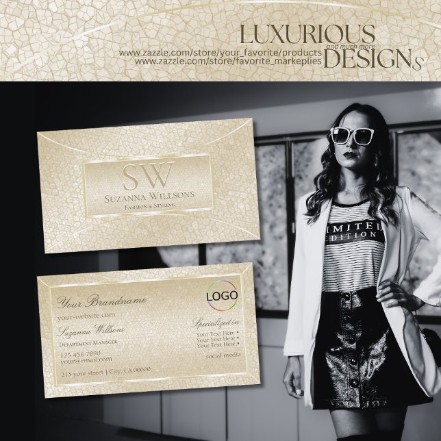 Carte De Visite Motif serpent à crème de soie avec monogramme et l (Créateur téléchargé)