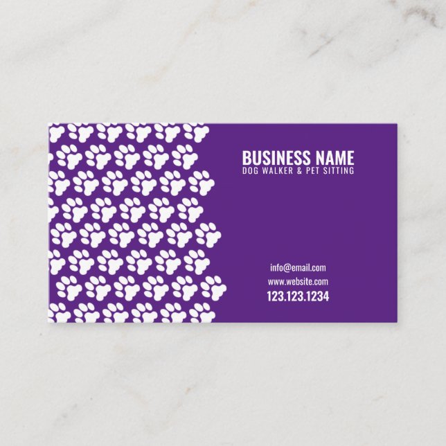 Carte De Visite Motif simple blanc et violet Empreinte de patte ch (Devant)