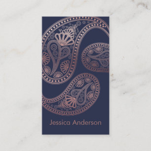 Carte De Visite Motif Trio Paisley Rose Gold sur Fond Bleu Nuit