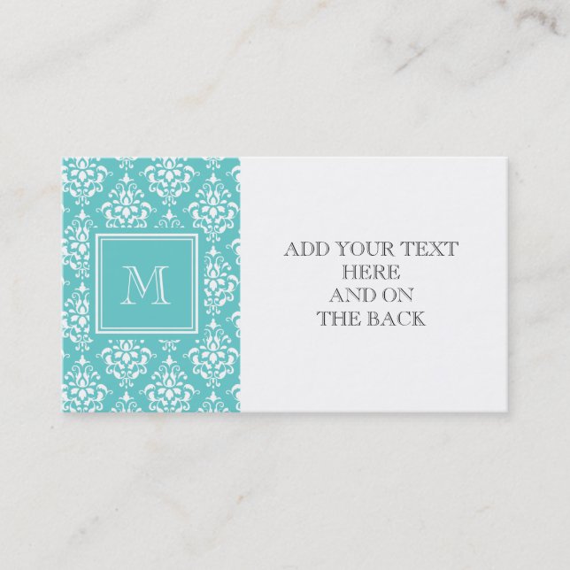 Carte De Visite Motif turquoise 1 de damassé avec le monogramme (Devant)