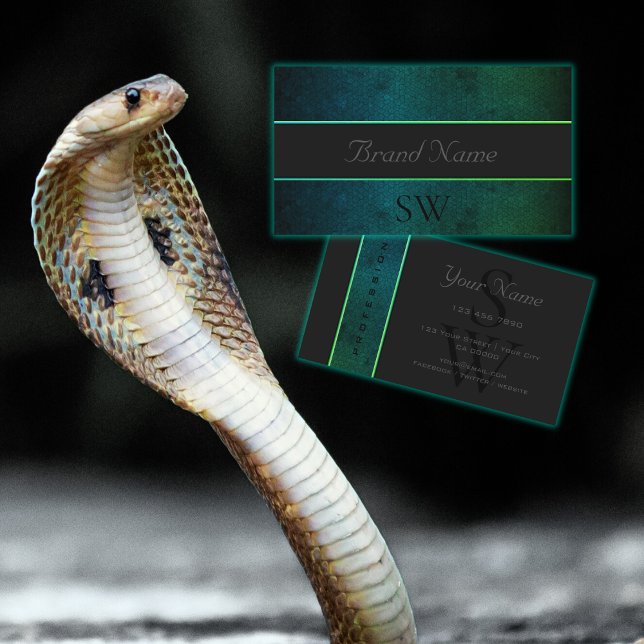 Carte De Visite Motif turquoise de serpent à dégradé vert avec mon (Créateur téléchargé)