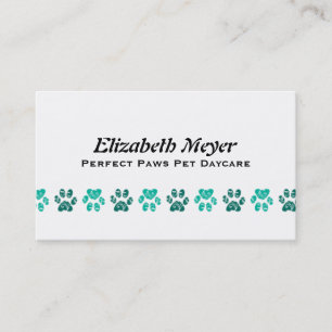 Carte De Visite Motif turquoise fleuri d'empreinte de patte dans