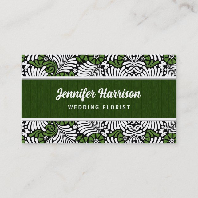 Carte De Visite Motif vert Fern Retro Leaf avec blanc (Devant)