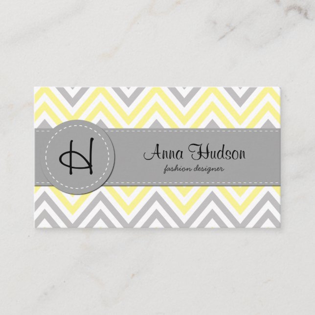 Carte De Visite Motif Zigzag, Motif Chevron, Jaune, Gris (Devant)