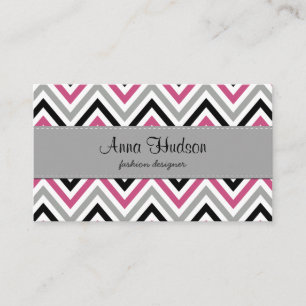 Carte De Visite Motif Zigzag, Motif Chevron, rose, gris, noir