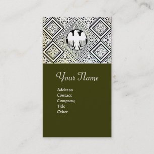 CARTE DE VISITE MOTIFS DE DOMMASQUES ROMAINS VERTS NOIRS ET BLANCS