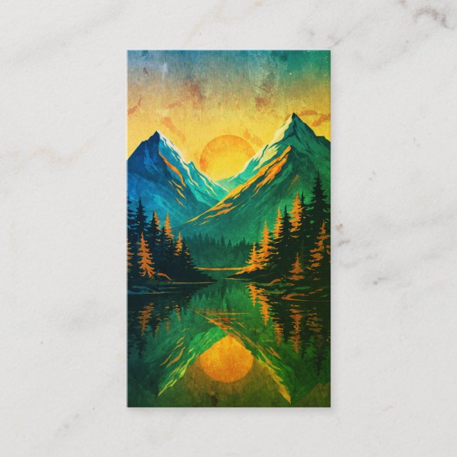 Carte De Visite Mountain Sunset Reflection Fiery Orange Sky  (Devant)