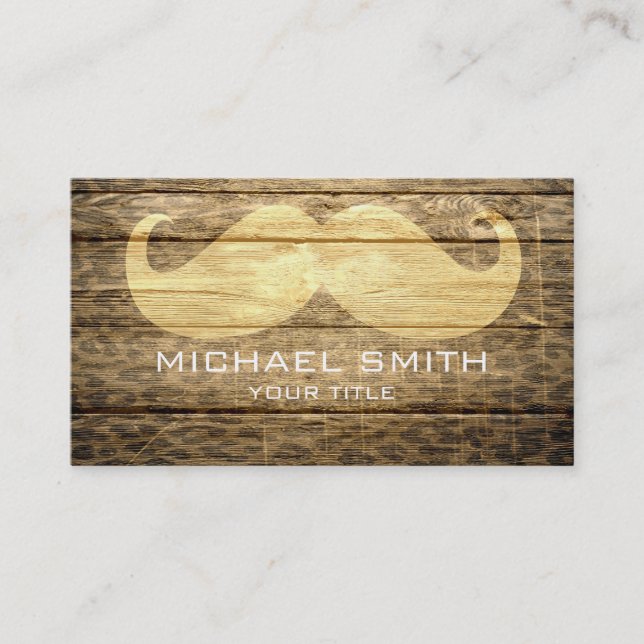 Carte De Visite Moustache sur le bois vintage (Devant)