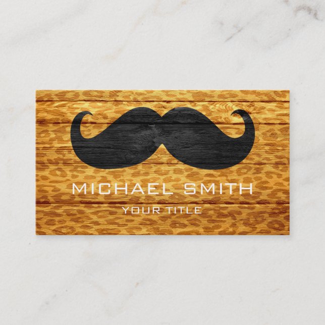 Carte De Visite Moustache sur le léopard Wood Texture #2 (Devant)