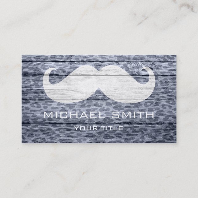 Carte De Visite Moustache sur le léopard Wood Texture #3 (Devant)