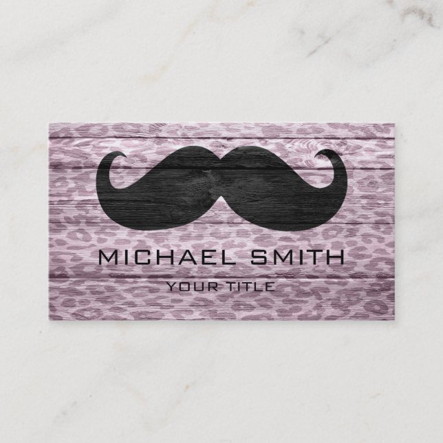 Carte De Visite Moustache sur le léopard Wood Texture #5 (Devant)