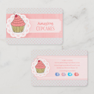 Carte De Visite Muffin aux rayures et pois roses