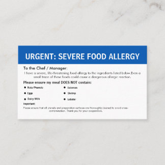 Carte De Visite Multiple Food Allergy Alert