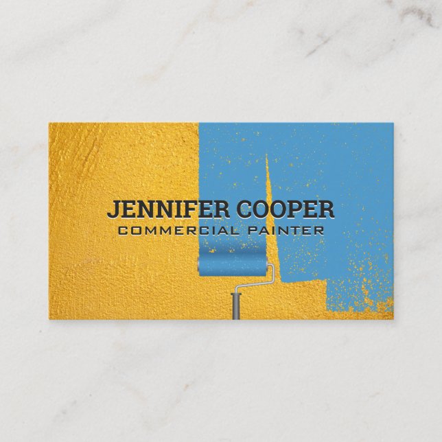 Carte De Visite Mur texturé jaune | Peinture à rouleaux bleu (Devant)