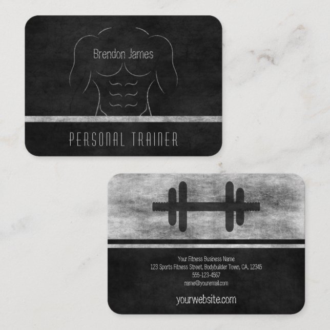 Carte De Visite Muscle Homme Fitness Entraîneur Personnel Entraîne (Devant / Derrière)