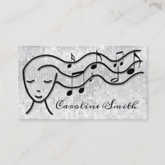 Carte De Visite music girl sur faux motif de paillettes argent