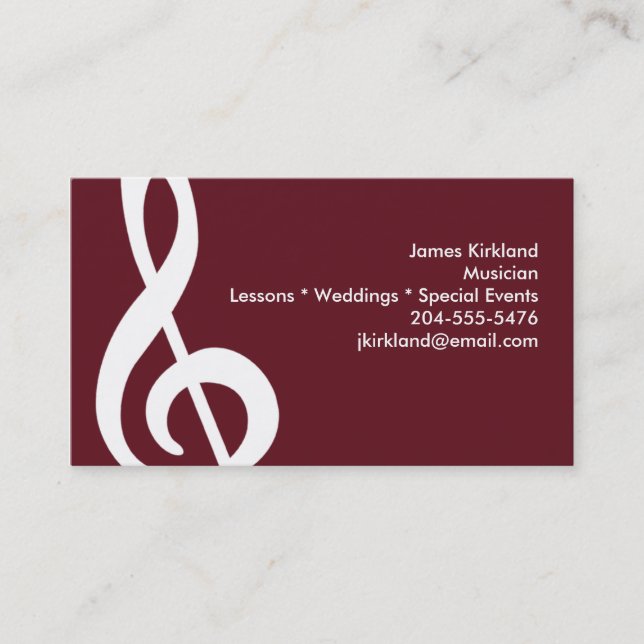 Carte De Visite Music Teacher Band Directeur Studio Music Clef (Devant)