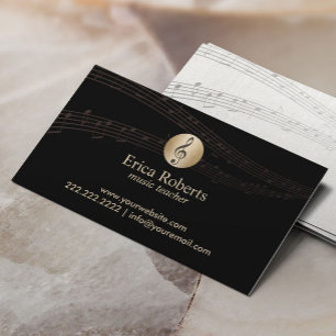 Carte De Visite Music Teacher Gold Clef Logo Élégant Musical