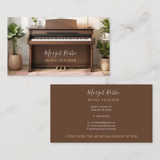 Carte De Visite Music Teacher | Pianist Business Card (Devant / Derrière)
