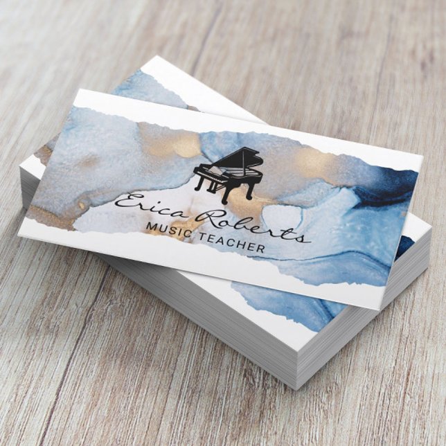 Carte De Visite Musical Piano Logo Moderne Aquarelle Musique (Créateur téléchargé)
