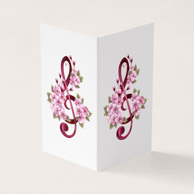 Carte De Visite Musical treble clef notes with sakura flowers (Extérieur)