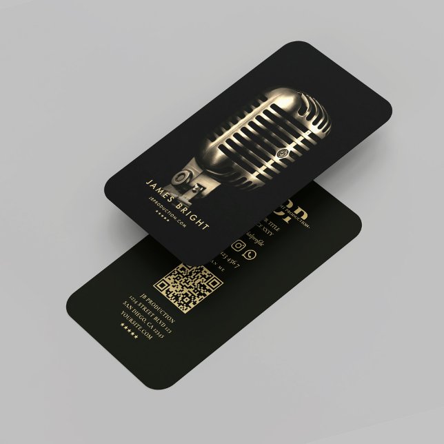 Carte De Visite Musicien Chanteur Moderne Studio Mic Or (Modern Singer Musician Record Studio Gold Mic Business Card
)