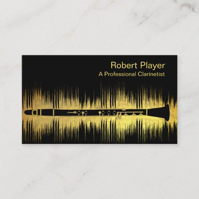 Carte De Visite Musicien Clarinet Player Audio Gold Sound Waves (Devant)