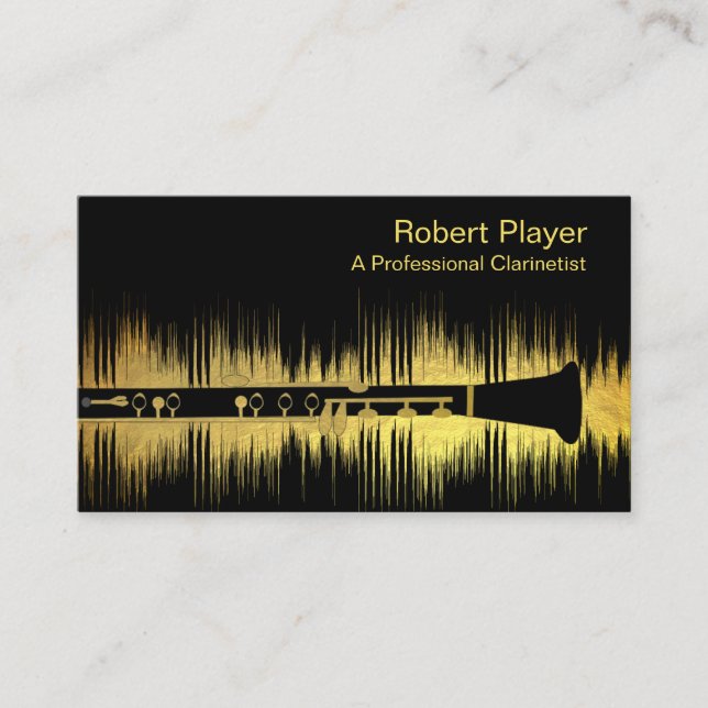 Carte De Visite Musicien Clarinet Player Audio Gold Sound Waves (Devant)
