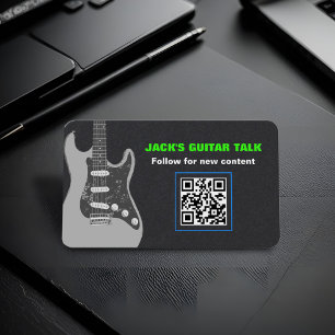Carte De Visite Musicien de guitare moderne noir brillant vert QR