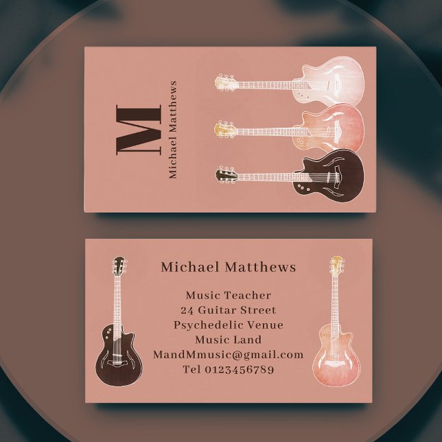 Carte De Visite Musicien de guitare professionnel professeur de mu (Guitar teacher songwriter performer electric guitar country music style Business card)