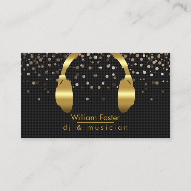 Carte De Visite Musicien d'ingénieur du son d'or d'écouteur du DJ (Devant)