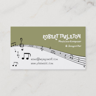 Carte De Visite Musicien musique pentagramme vert olive, noir, bla