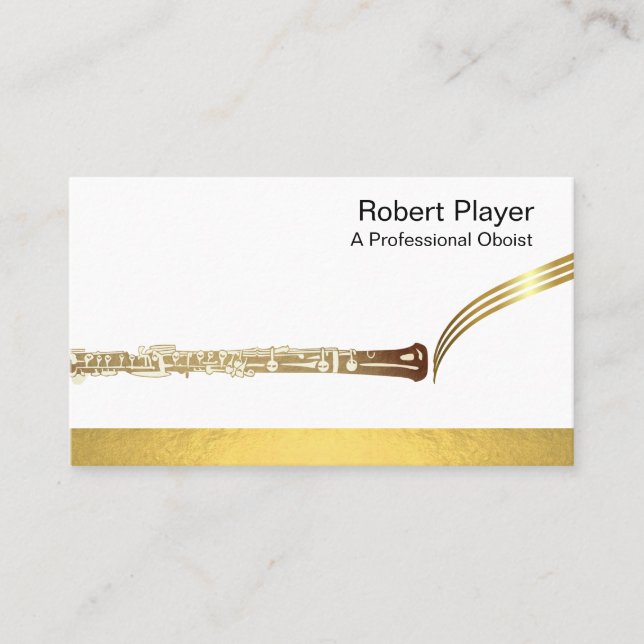 Carte De Visite Musicien Oboist Player Musique Gold Oboe Waves (Devant)