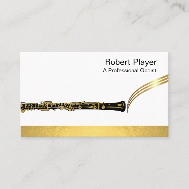 Carte De Visite Musicien Oboist Player Musique Gold Oboe Waves (Devant)