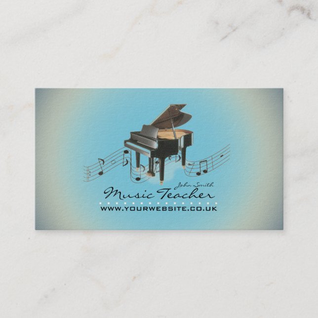 Carte De Visite Musicien/professeur de musique (Piano 1) Bleu BG (Devant)