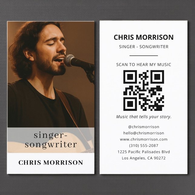 Carte De Visite Musicien QR Code Photo Singer Songwriter (Créateur téléchargé)