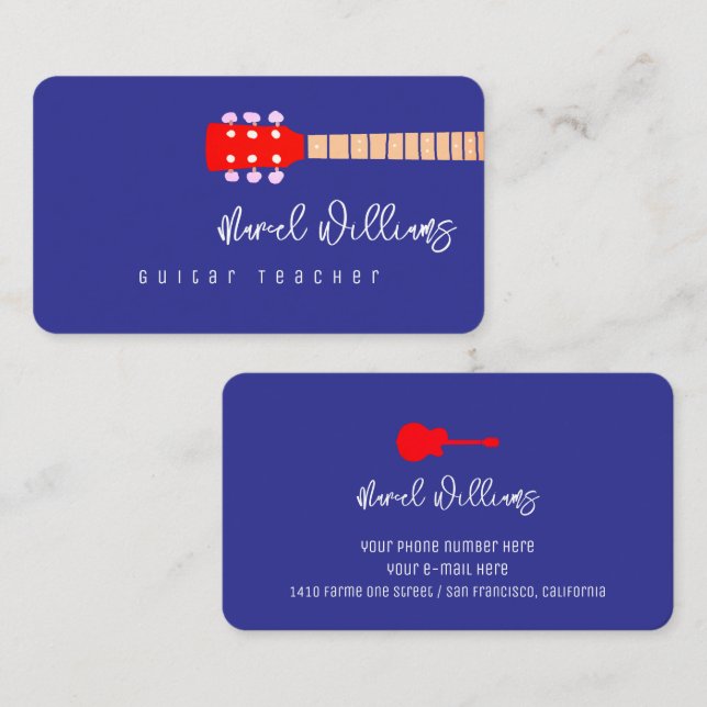 Carte de visite Musique Bleue pour professeurs de  (Devant / Derrière)