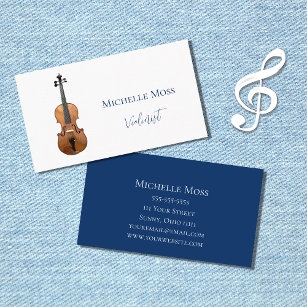 Carte De Visite Musique classique violon Bleu élégant
