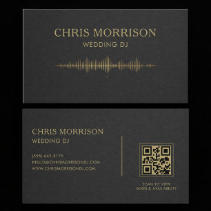Carte De Visite Musique de DJ de mariage Code QR Noir Or Professio