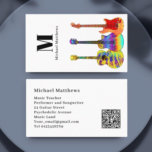 Carte De Visite Musique de guitare Musicien de musique QR Code (Modern music guitar teacher custom QR code business card )