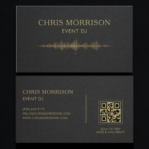 Carte De Visite Musique DJ d'événement Code QR Or Noir Professionn